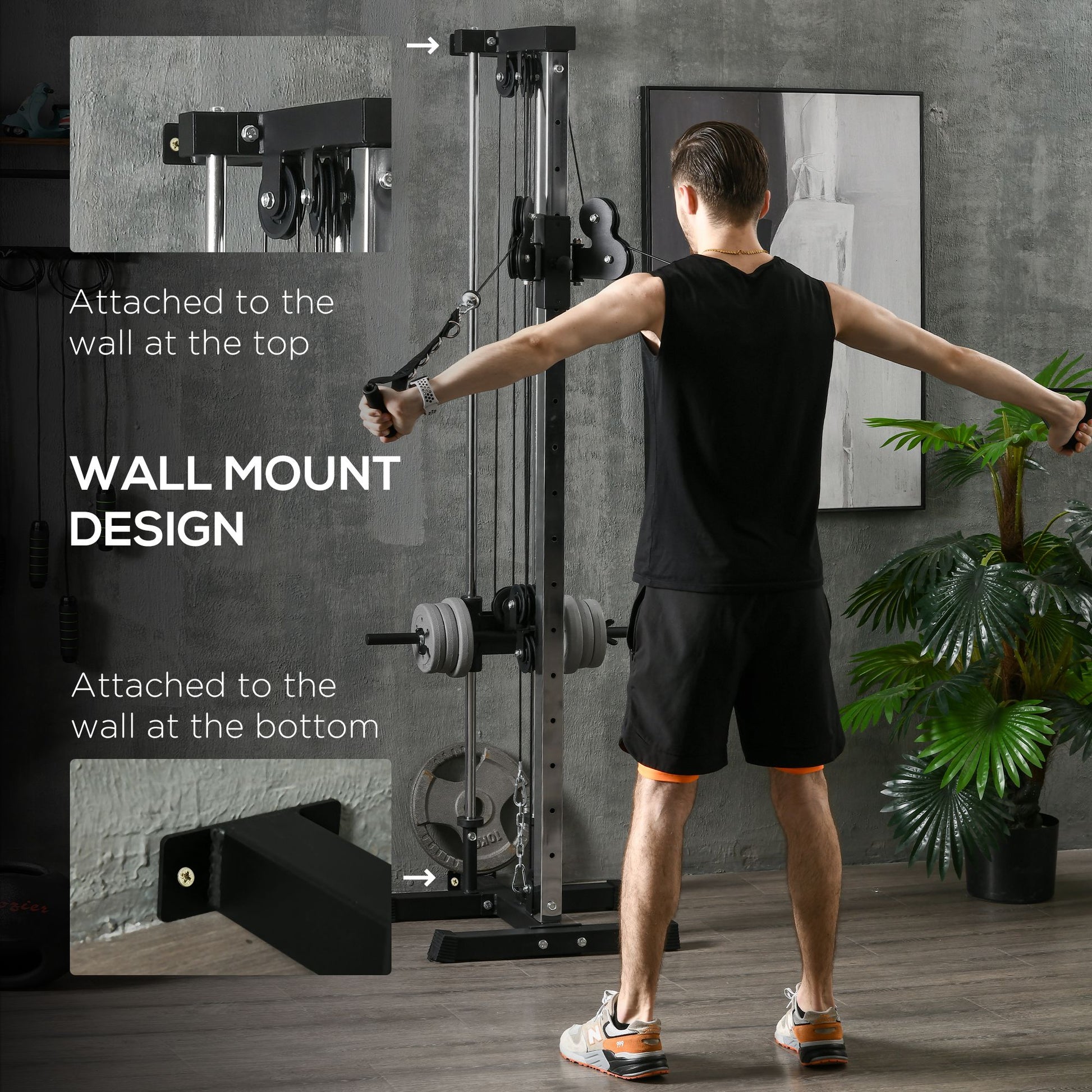 Soozier Wall Mount Cable Station - 15-Position Dual Pulley Black-DECOROLALA