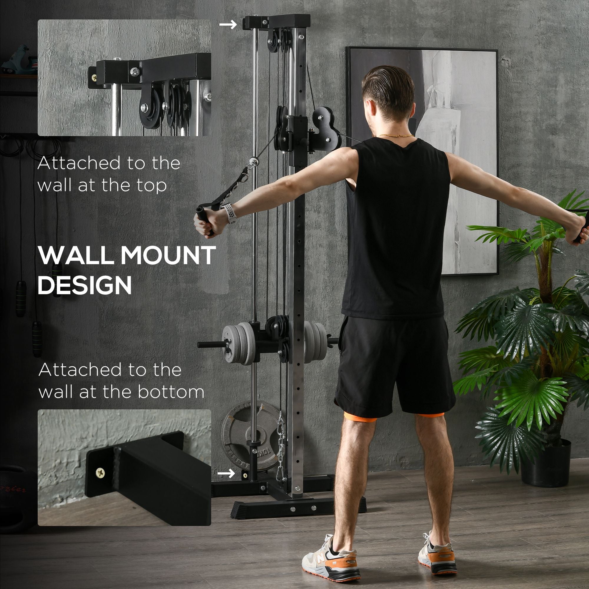 Soozier Wall Mount Cable Station - 15-Position Dual Pulley Black-DECOROLALA