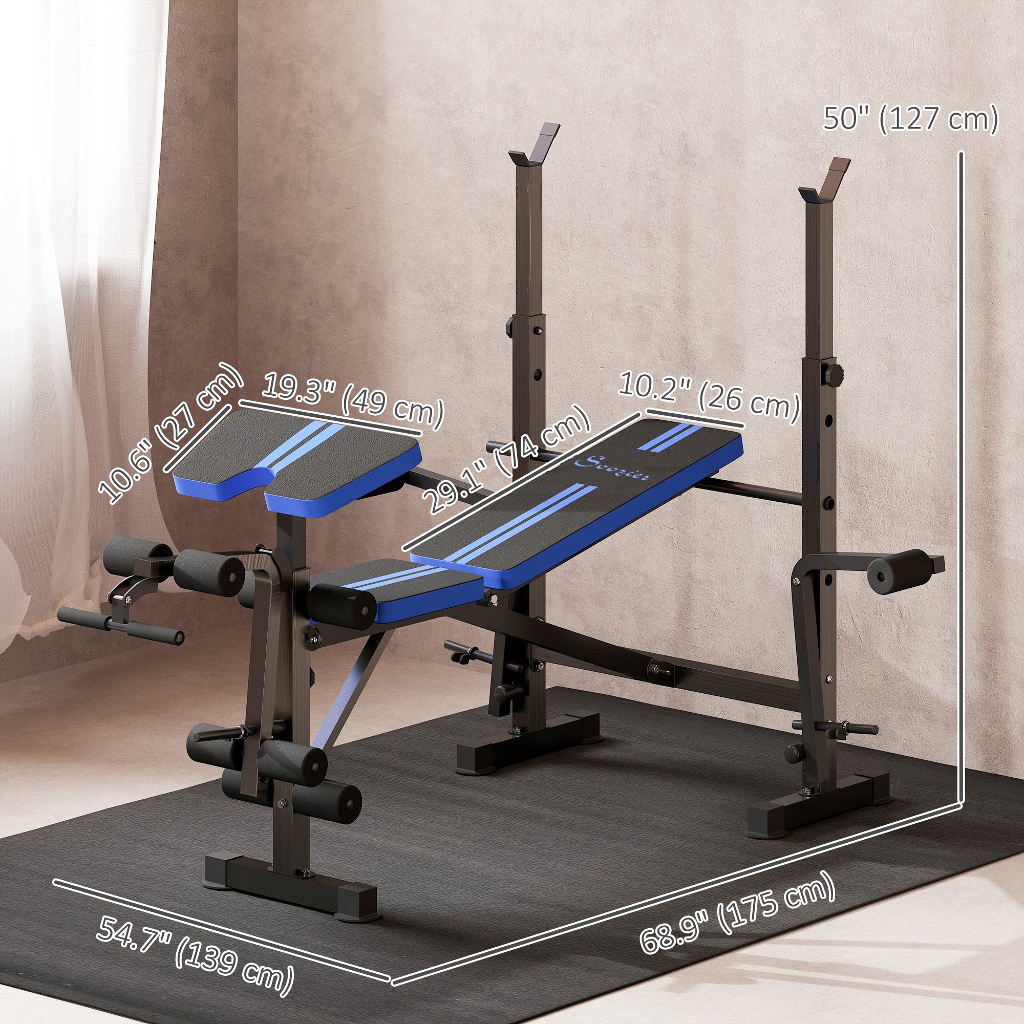 Soozier Weight Bench with Squat Rack & Leg Developer - Blue-DECOROLALA