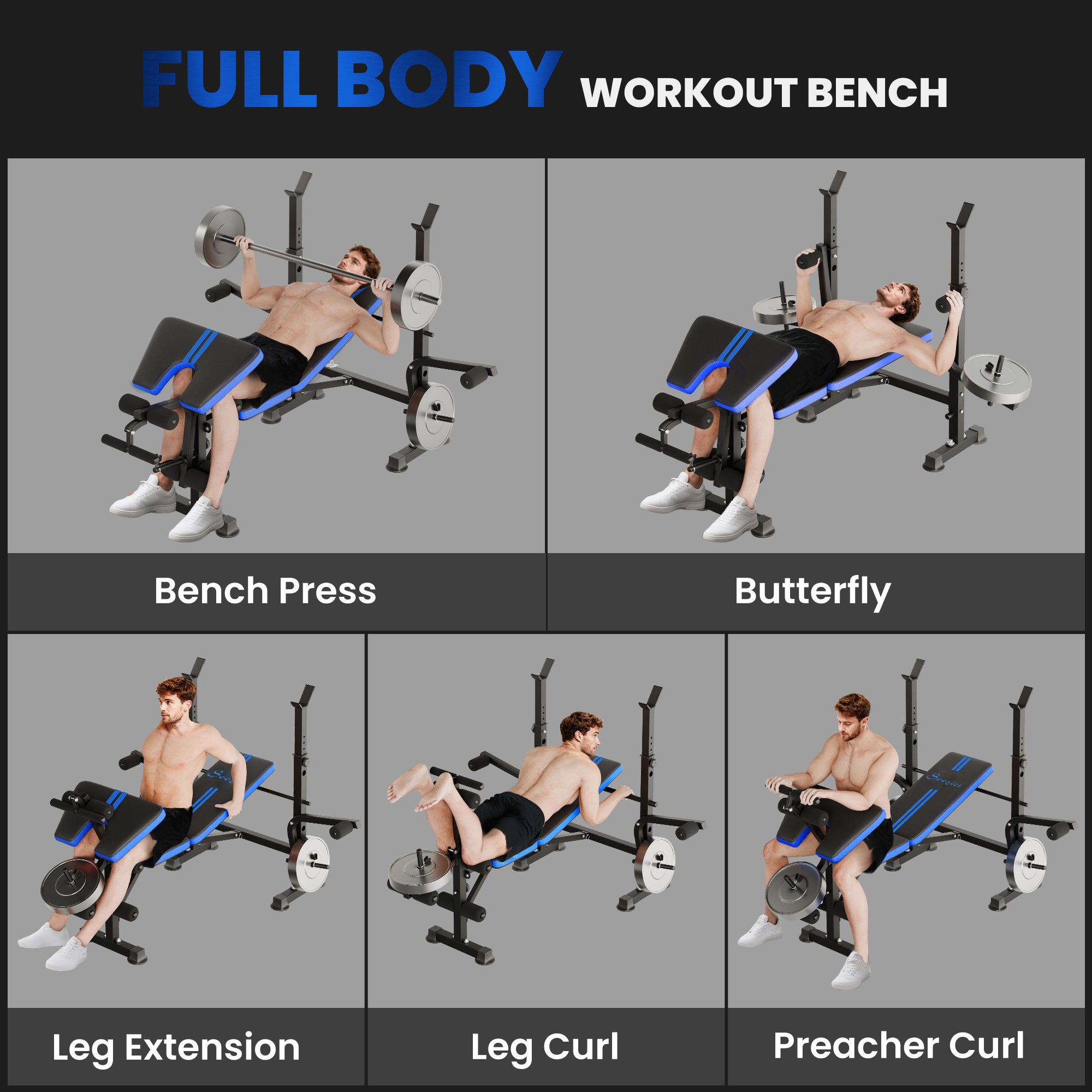Soozier Weight Bench with Squat Rack & Leg Developer - Blue-DECOROLALA