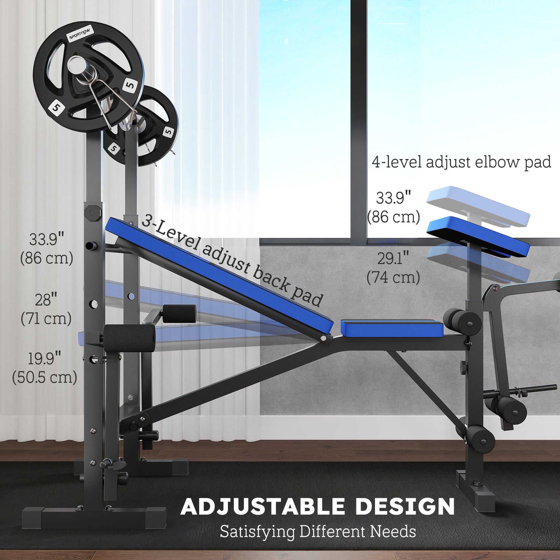 Soozier Weight Bench with Squat Rack & Leg Developer - Blue-DECOROLALA