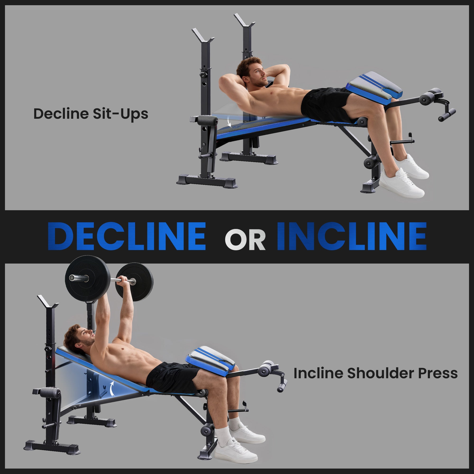Soozier Weight Bench with Squat Rack & Leg Developer - Blue-DECOROLALA