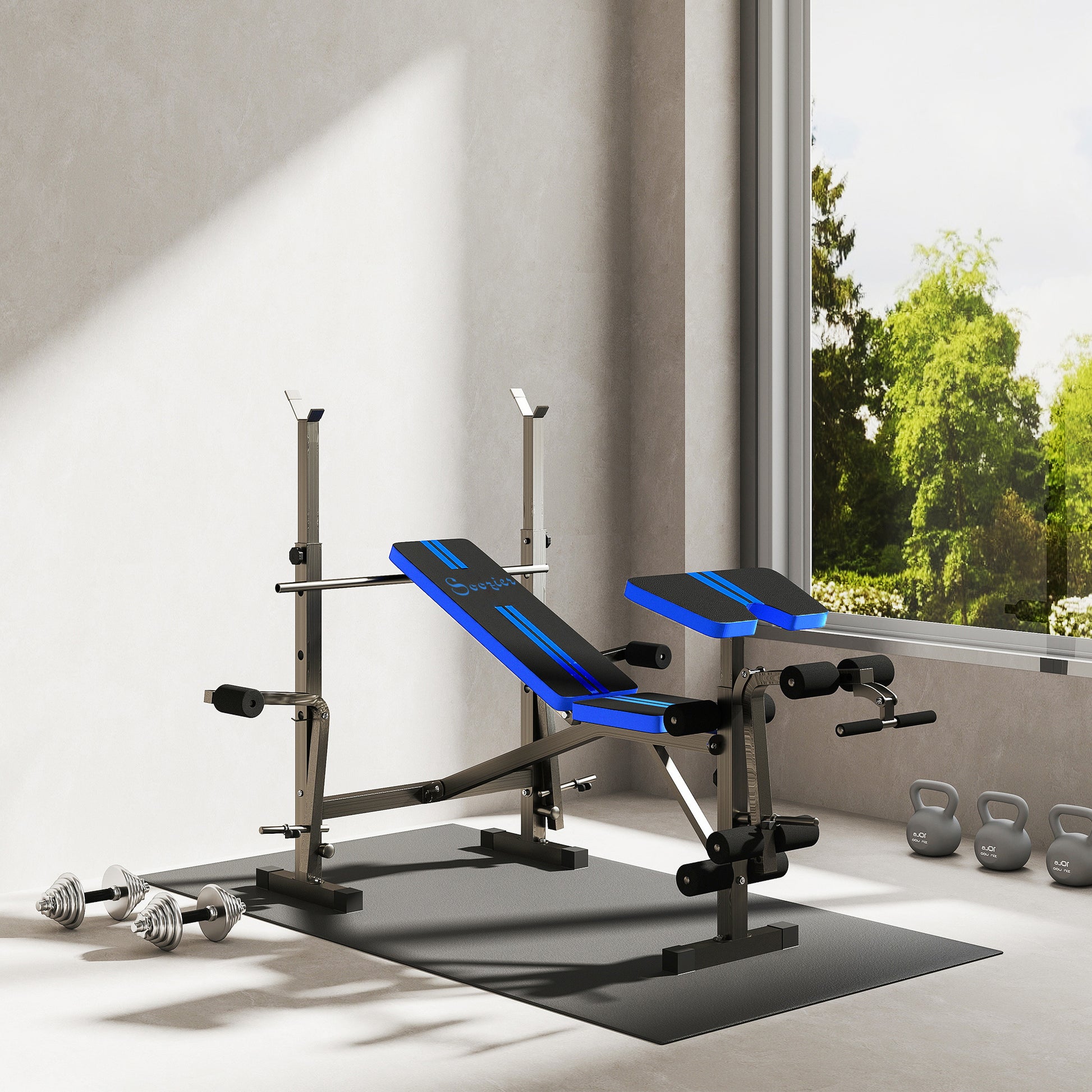 Soozier Weight Bench with Squat Rack & Leg Developer - Blue-DECOROLALA