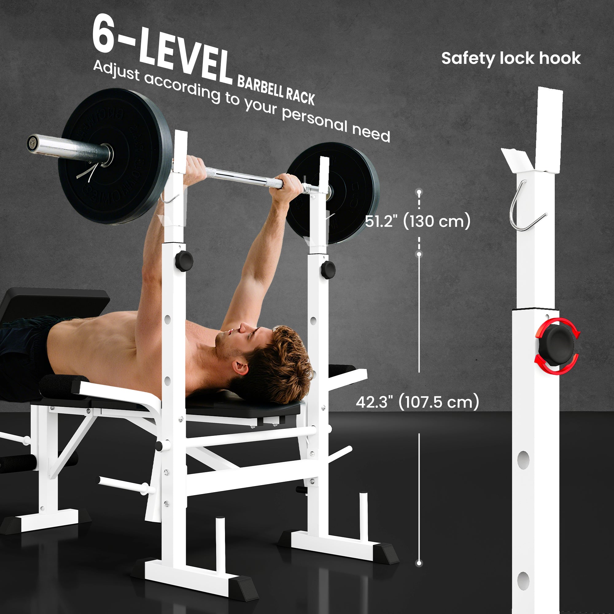 Soozier Weight Bench with Squat Rack and Preacher Curl - White-DECOROLALA