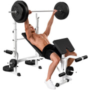 Soozier Weight Bench with Squat Rack and Preacher Curl - White-DECOROLALA