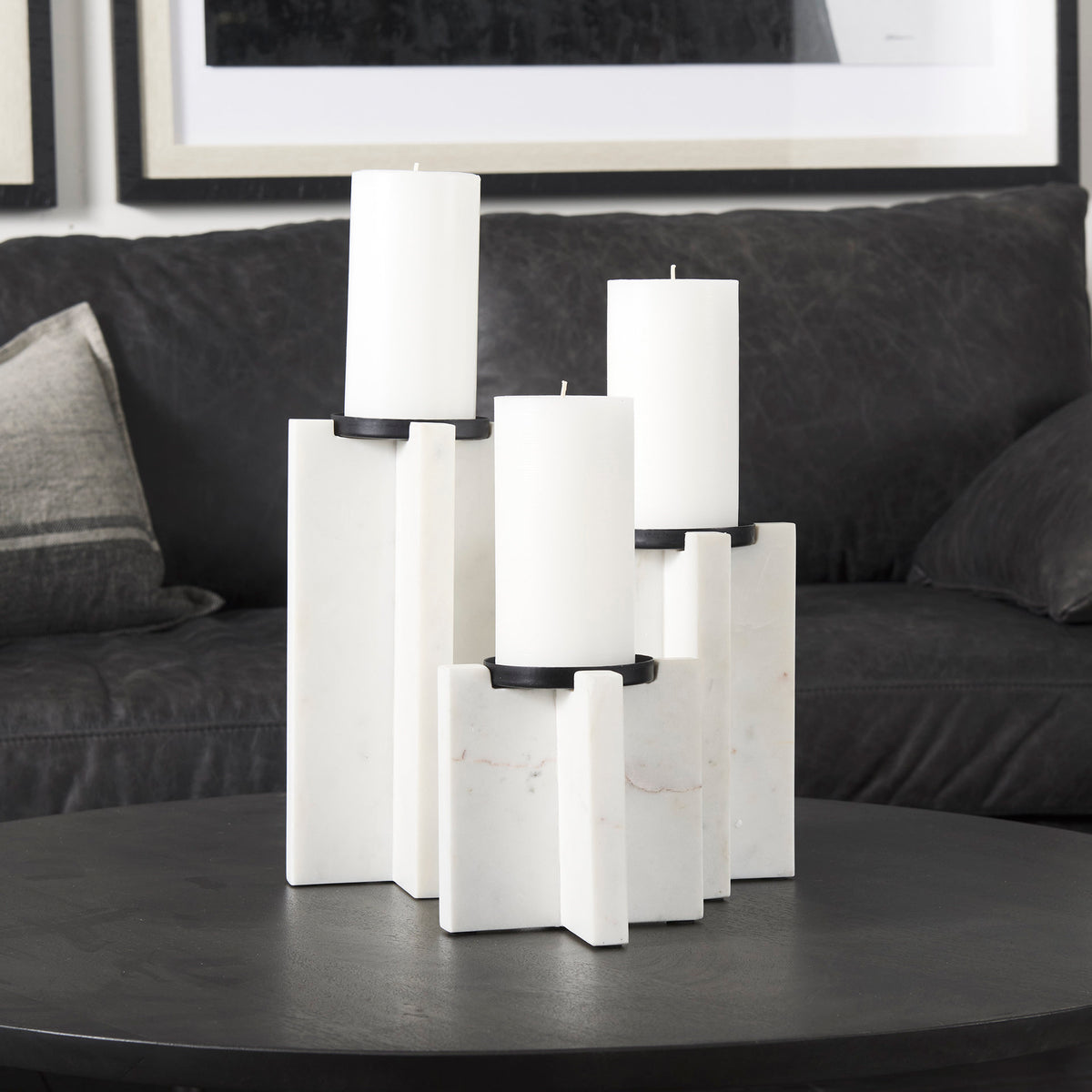Sophia 5.5"L x 3.5"W x 8.0"H. Marble Candle Holder Medium-Table Candle Holders-DECOROLALA