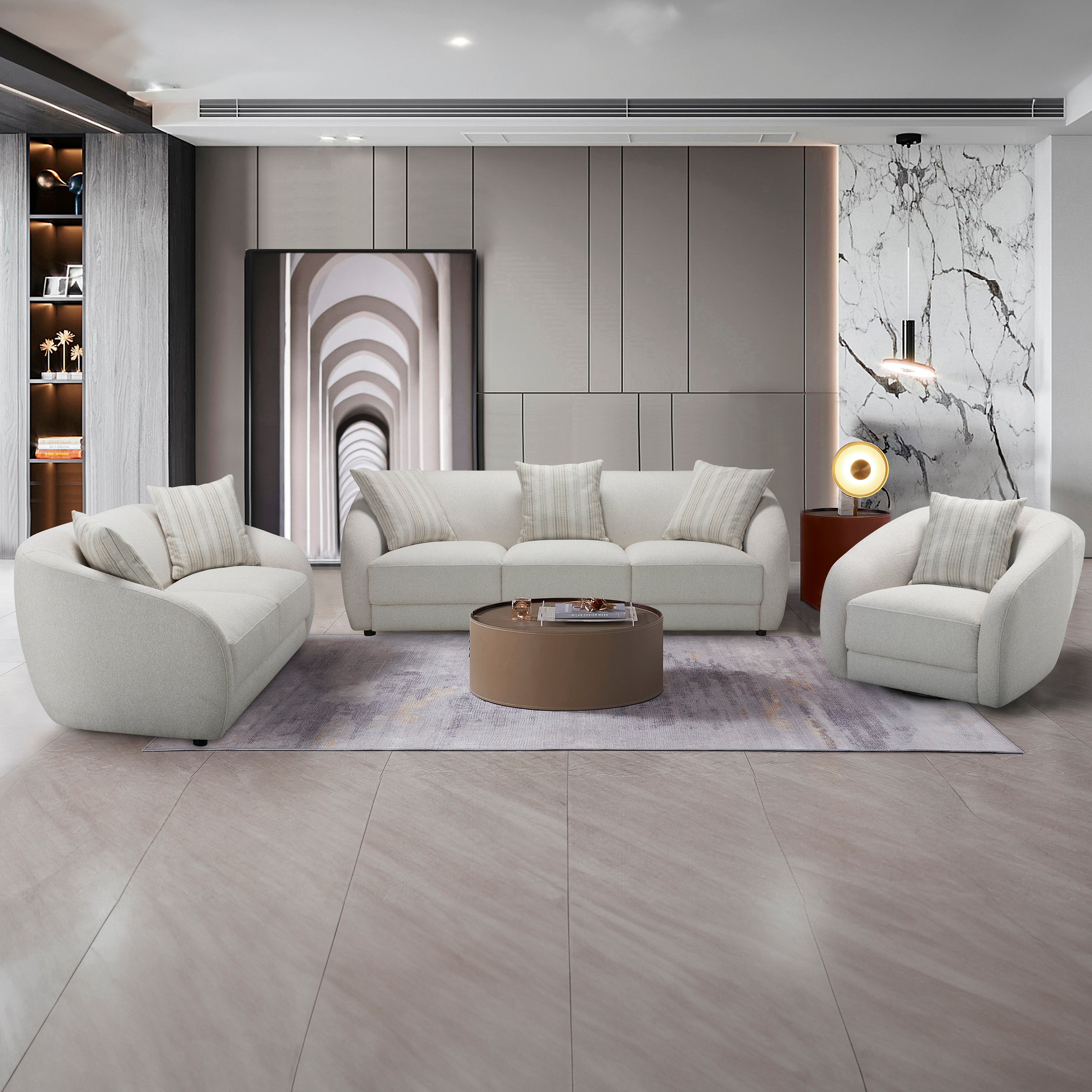 Sophy 40 in. Barrel Swivel Chair with Pillow-Furniture > Chairs > Armchairs, Recliners & Sleeper Chairs > Armchairs-DECOROLALA