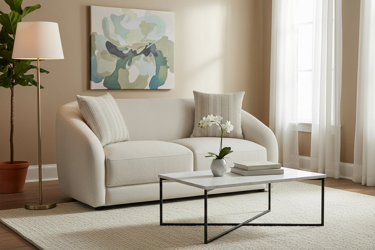 Sophy 70 in. Round Barrel Condo Sofa with Pillows-DECOROLALA
