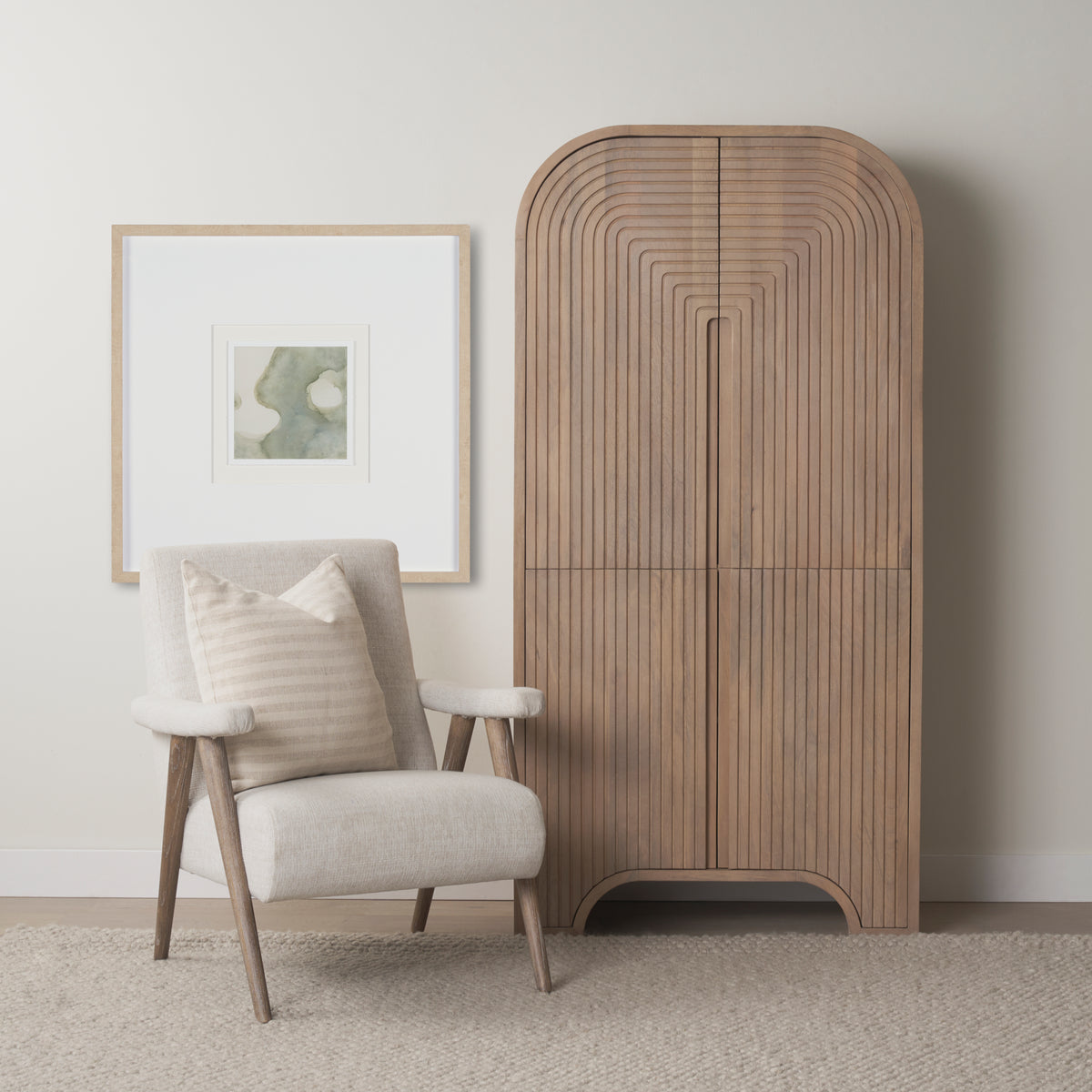 Sorina Reverse Fluted Light Brown Wood Curio Cabinet-Cabinets-DECOROLALA