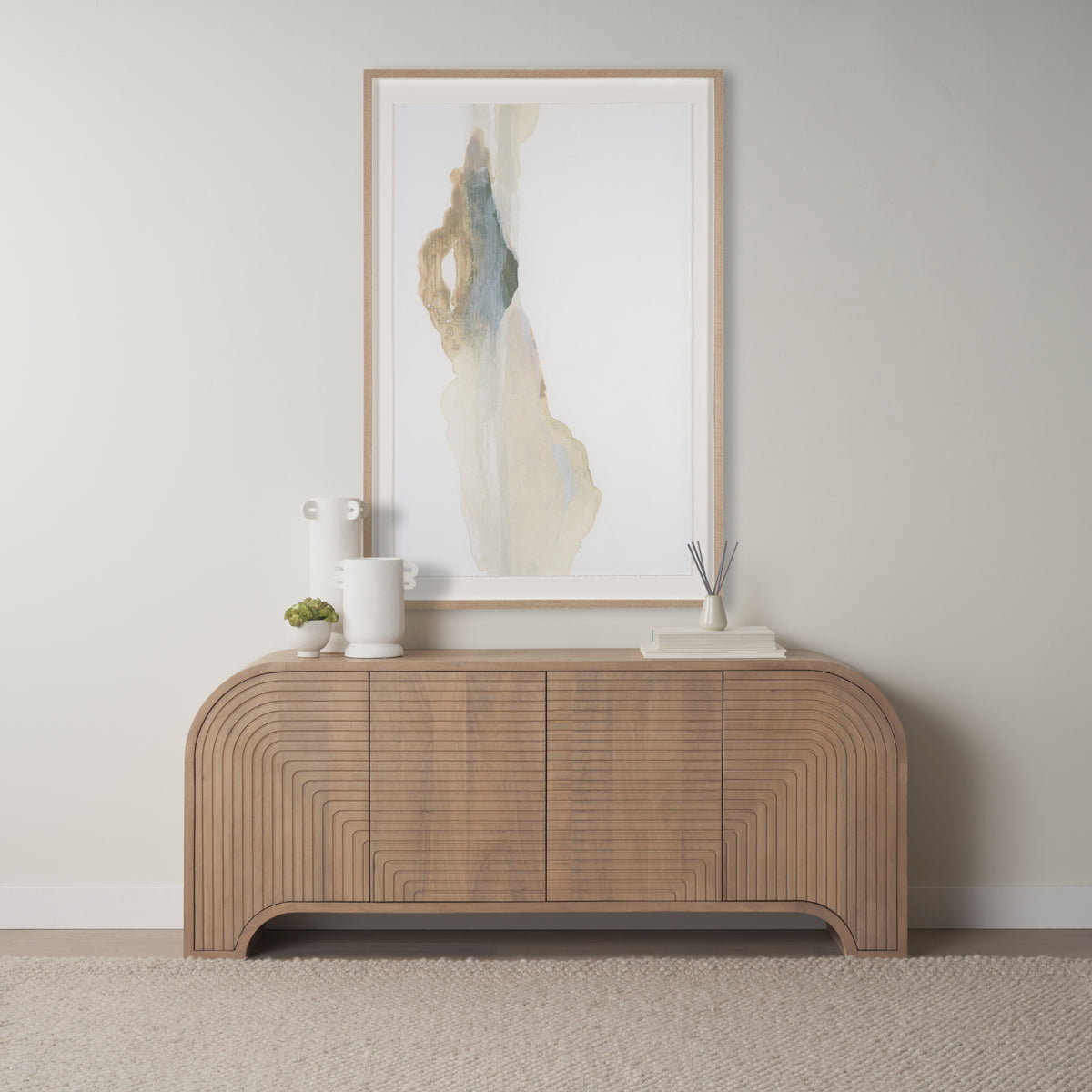 Sorina Reverse Fluted Light Brown Wood Sideboard-Sideboards & Buffets-DECOROLALA