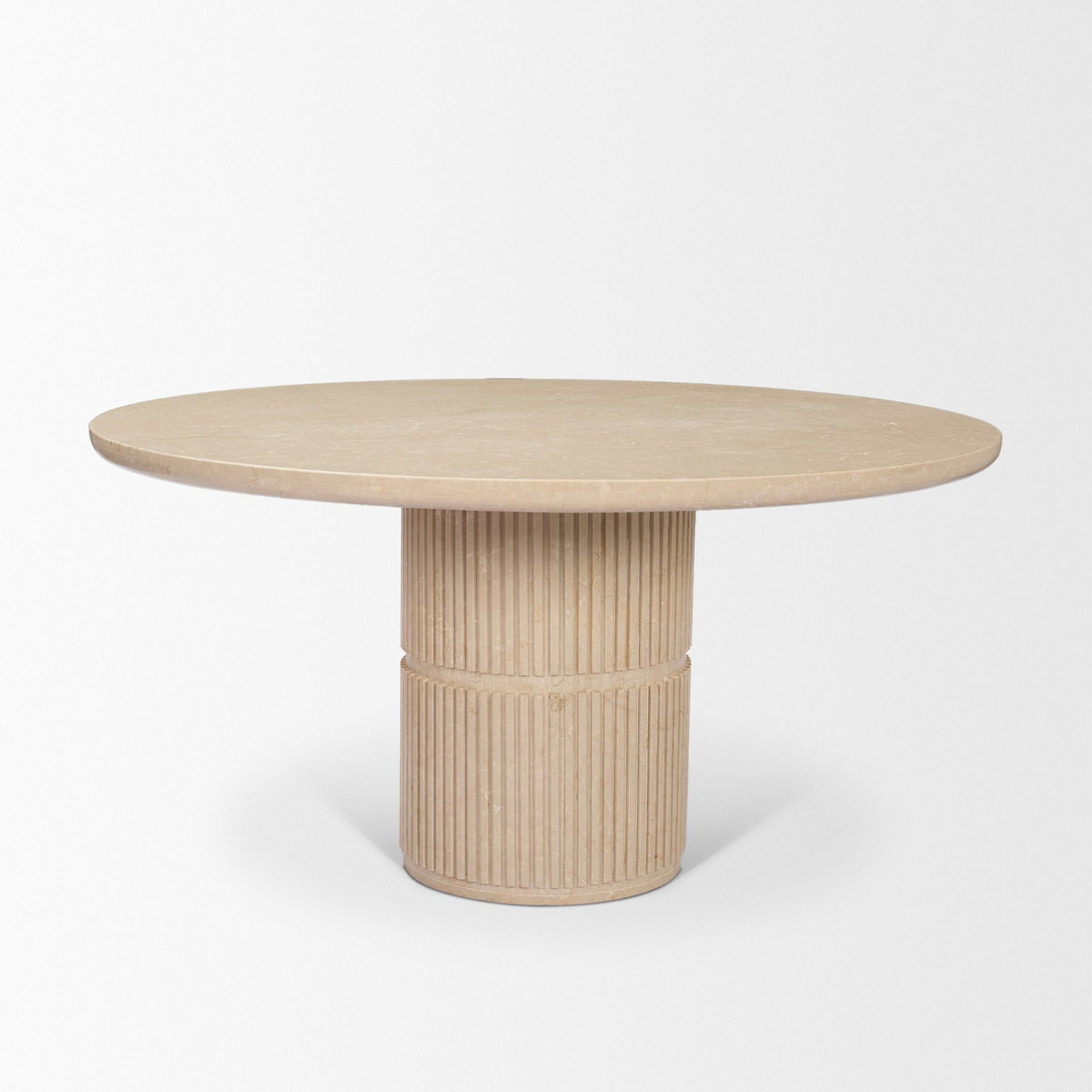 Sorrano 59" Round Pedestal Dining Table | Botticino Marble | Seats 6-Dining Tables-DECOROLALA
