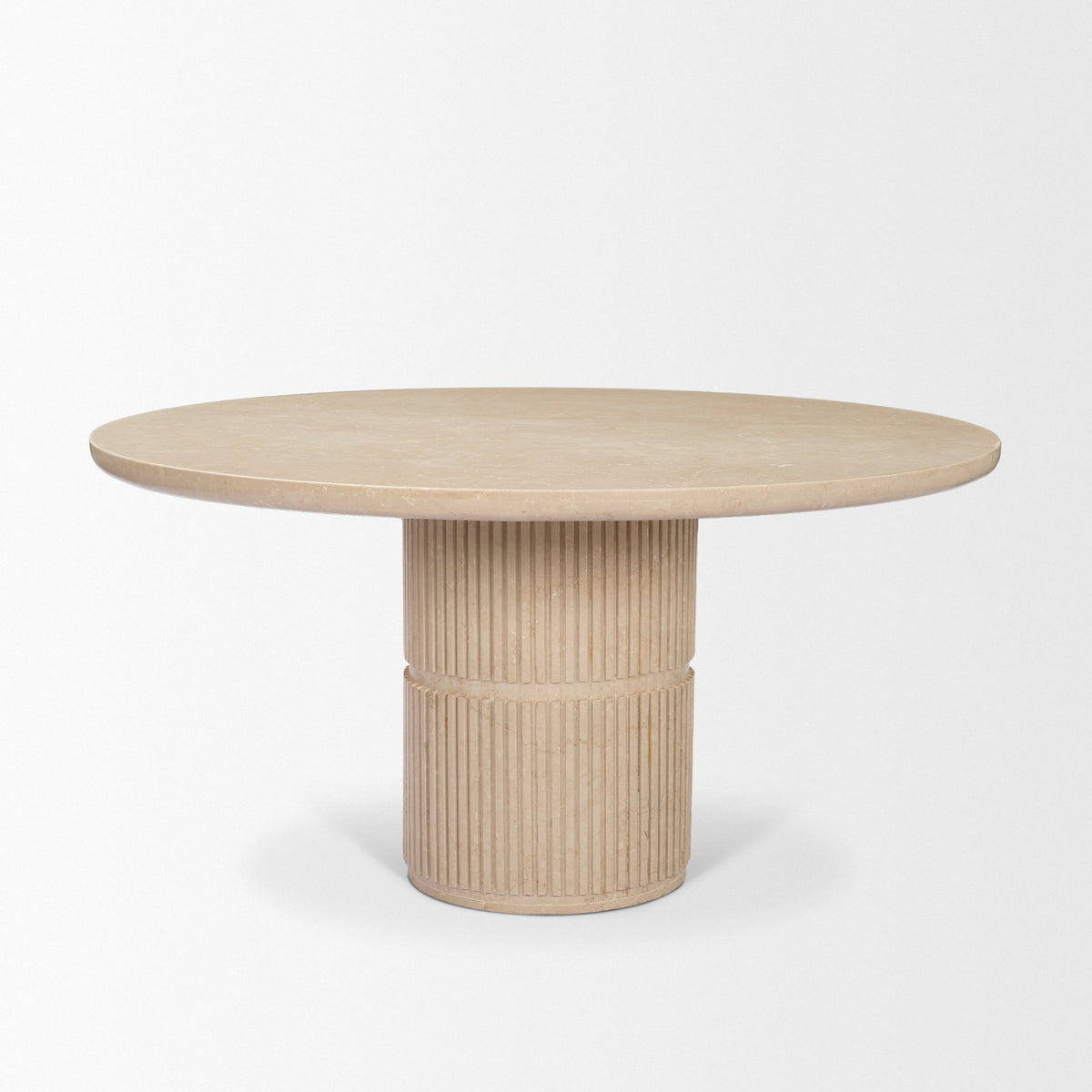 Sorrano 59" Round Pedestal Dining Table | Botticino Marble | Seats 6-Dining Tables-DECOROLALA