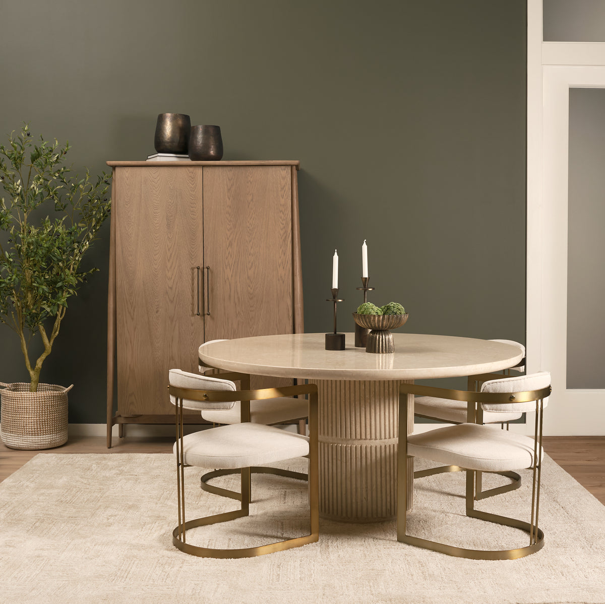 Sorrano Round Pedestal Dining Table - Botticino Marble-Dining Tables-DECOROLALA