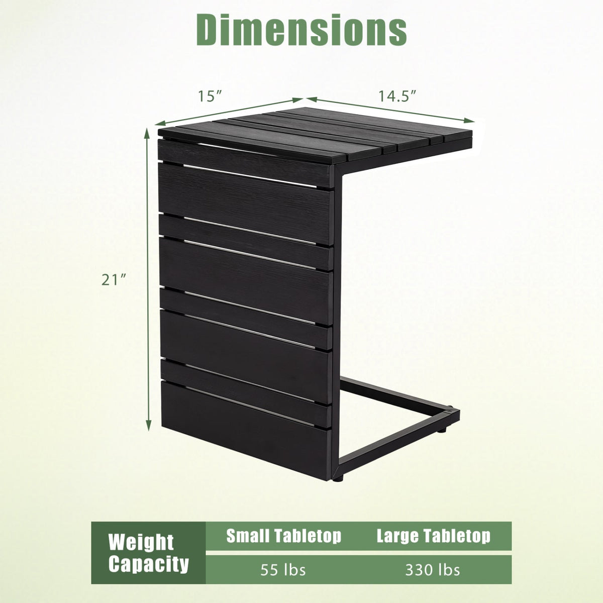 Space-Saving C-Shaped Side Table with Wood-Plastic Top for Indoor Outdoor-Black-End & Side Tables-DECOROLALA
