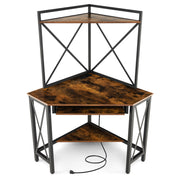 Space-Saving Corner Computer Desk with with Hutch and Keyboard Tray-Rustic Brown-Corner Desks-DECOROLALA