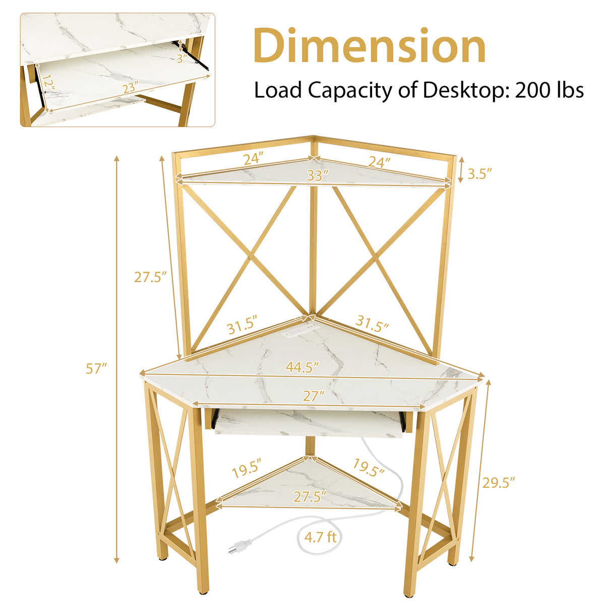 Space-Saving Corner Computer Desk with with Hutch and Keyboard Tray-White-Corner Desks-DECOROLALA