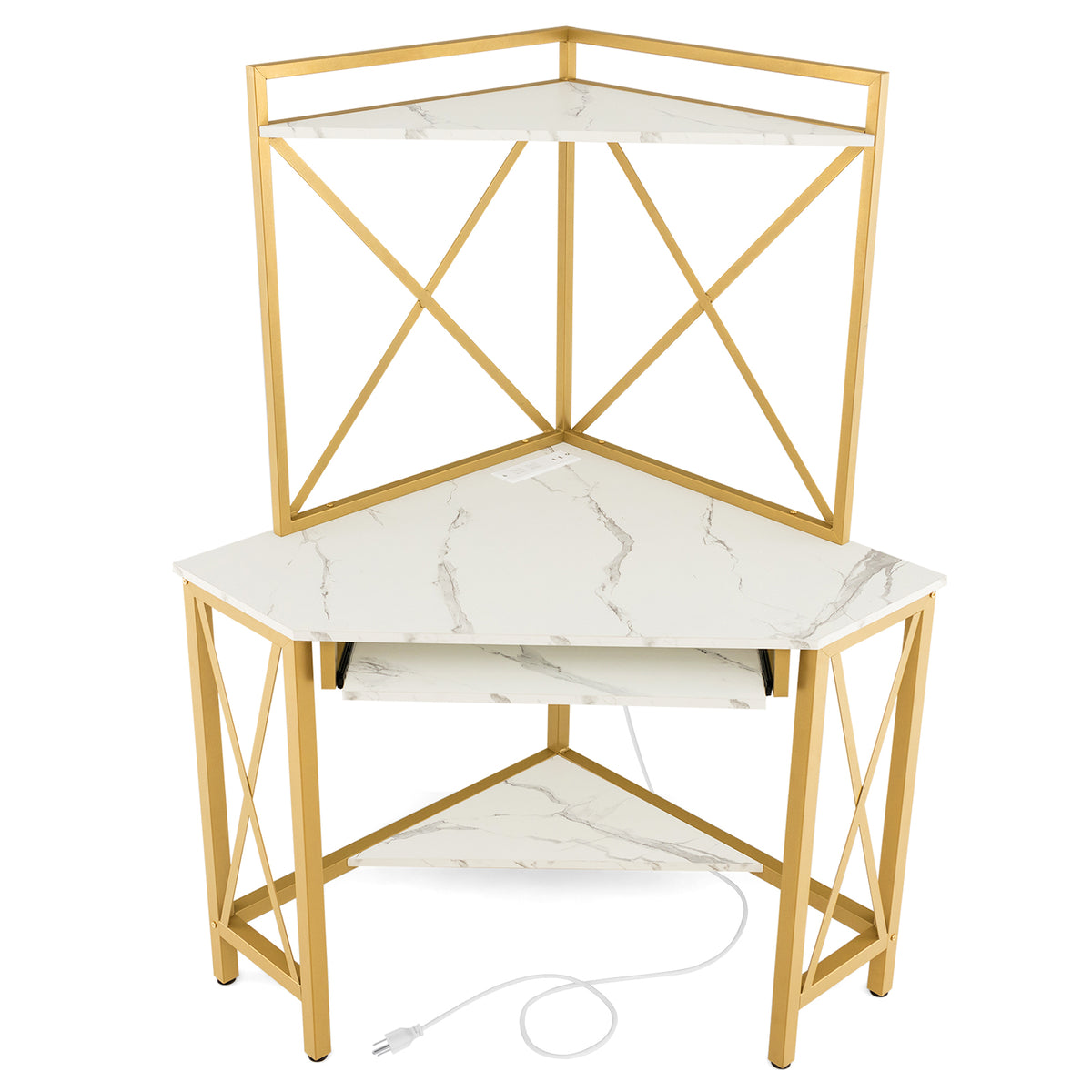 Space-Saving Corner Computer Desk with with Hutch and Keyboard Tray-White-Corner Desks-DECOROLALA