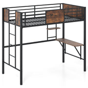 Space-Saving Twin Loft Bed with Safety Guardrail and Ladder-Coffee-Simple Bed Frame-DECOROLALA