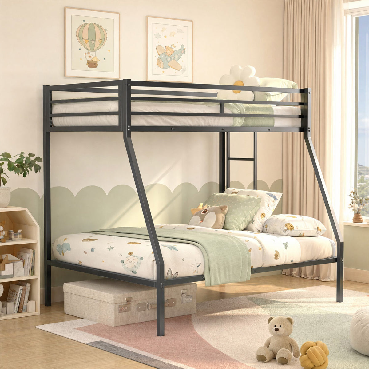 Space-saving Metal Slatted Bed Frame for Teens and Adults Noise-free No Box Spring Needed-Bunk Bed Frame-DECOROLALA
