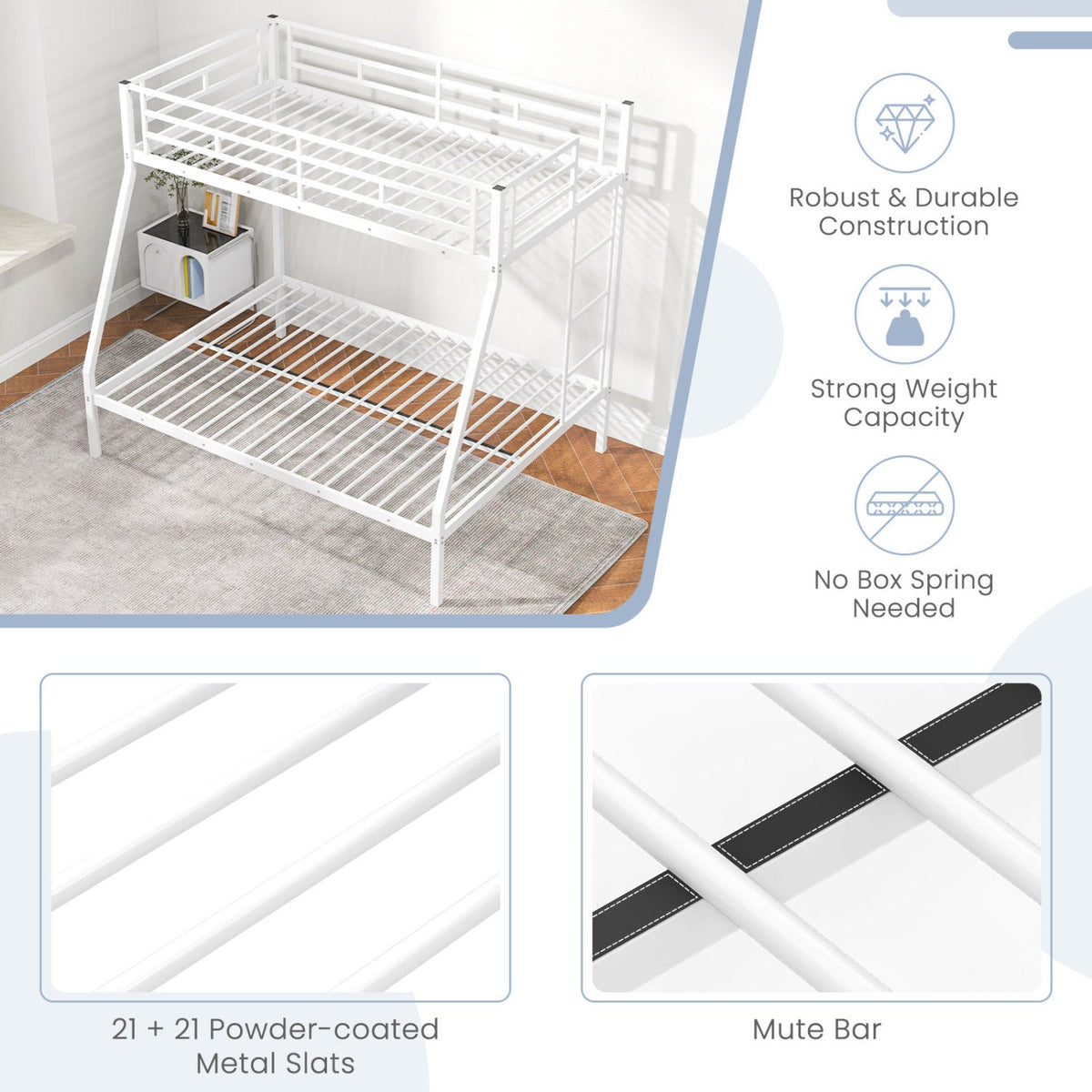 Space-saving Metal Slatted Bed Frame for Teens and Adults Noise-free No Box Spring Needed-Bunk Bed Frame-DECOROLALA
