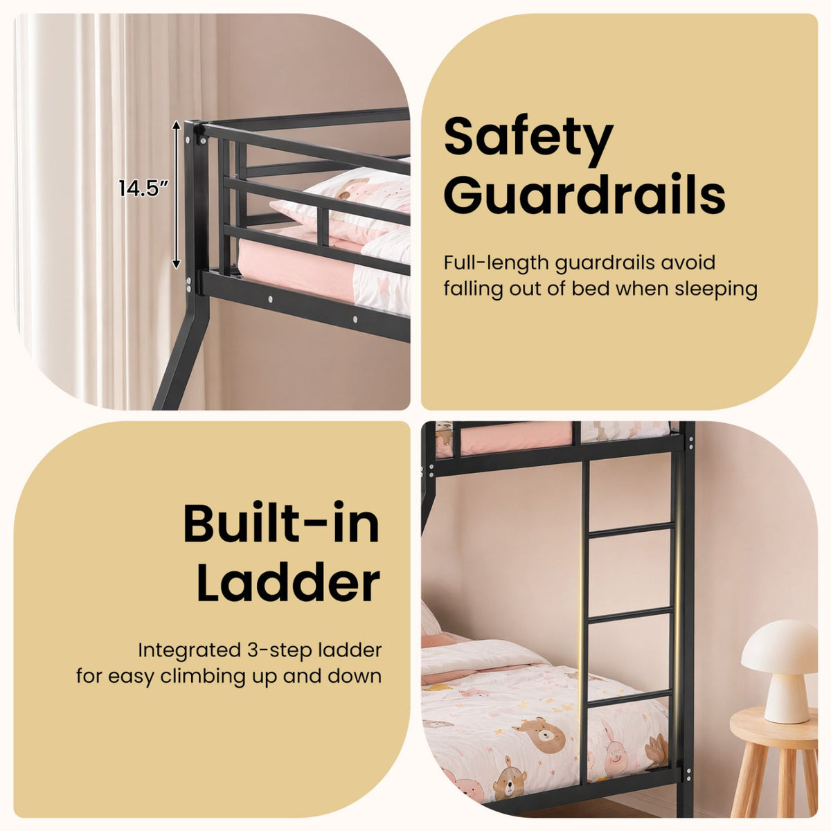 Space-saving Metal Slatted Bed Frame for Teens and Adults Noise-free No Box Spring Needed-Bunk Bed Frame-DECOROLALA