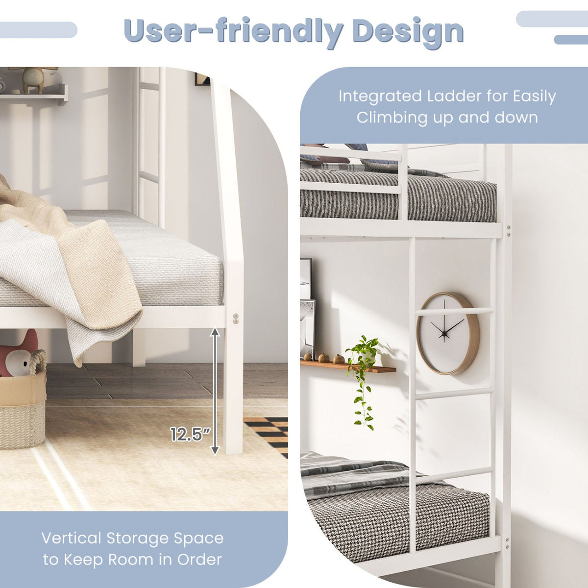Space-saving Metal Slatted Bed Frame for Teens and Adults Noise-free No Box Spring Needed-Bunk Bed Frame-DECOROLALA