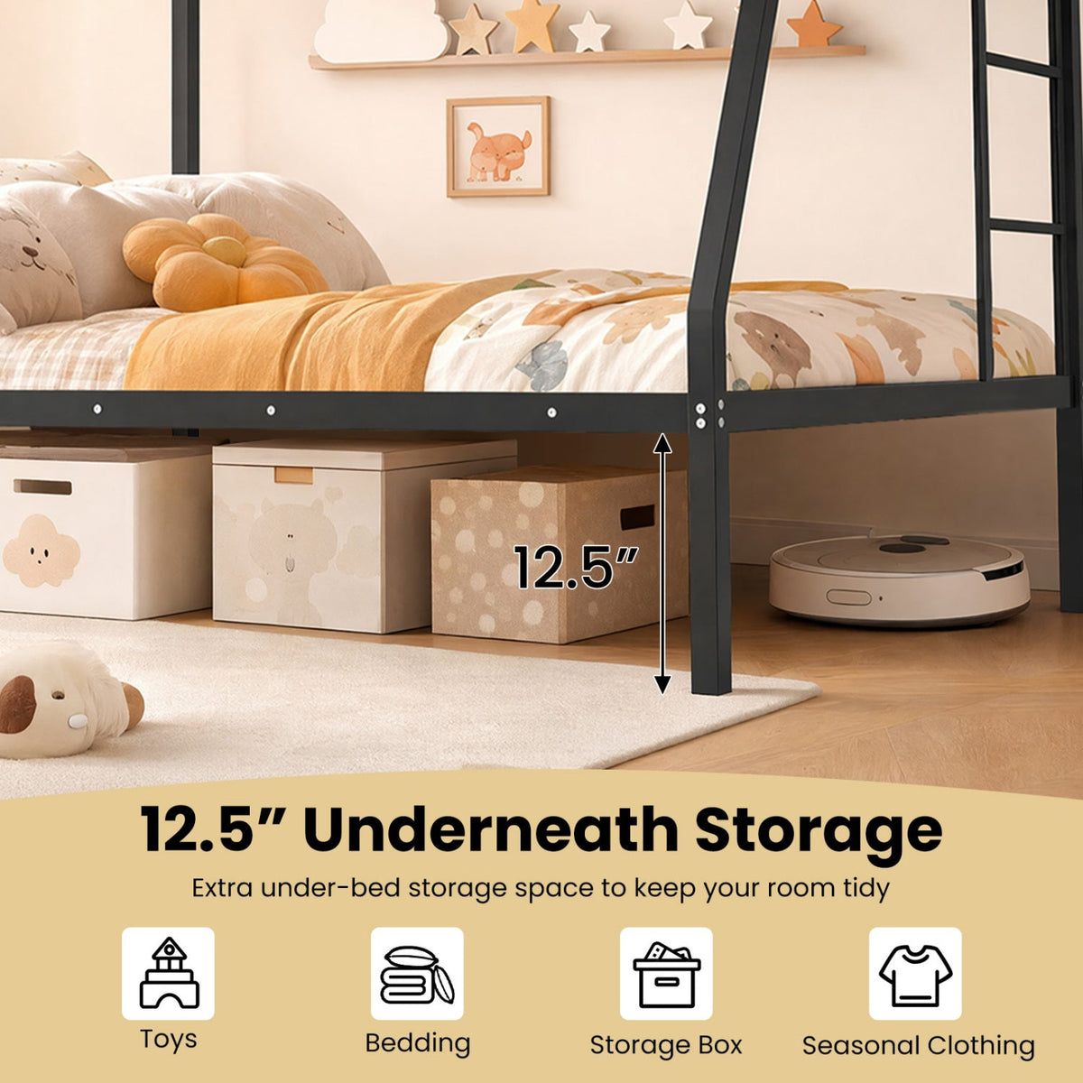 Space-saving Metal Slatted Bed Frame for Teens and Adults Noise-free No Box Spring Needed-Bunk Bed Frame-DECOROLALA