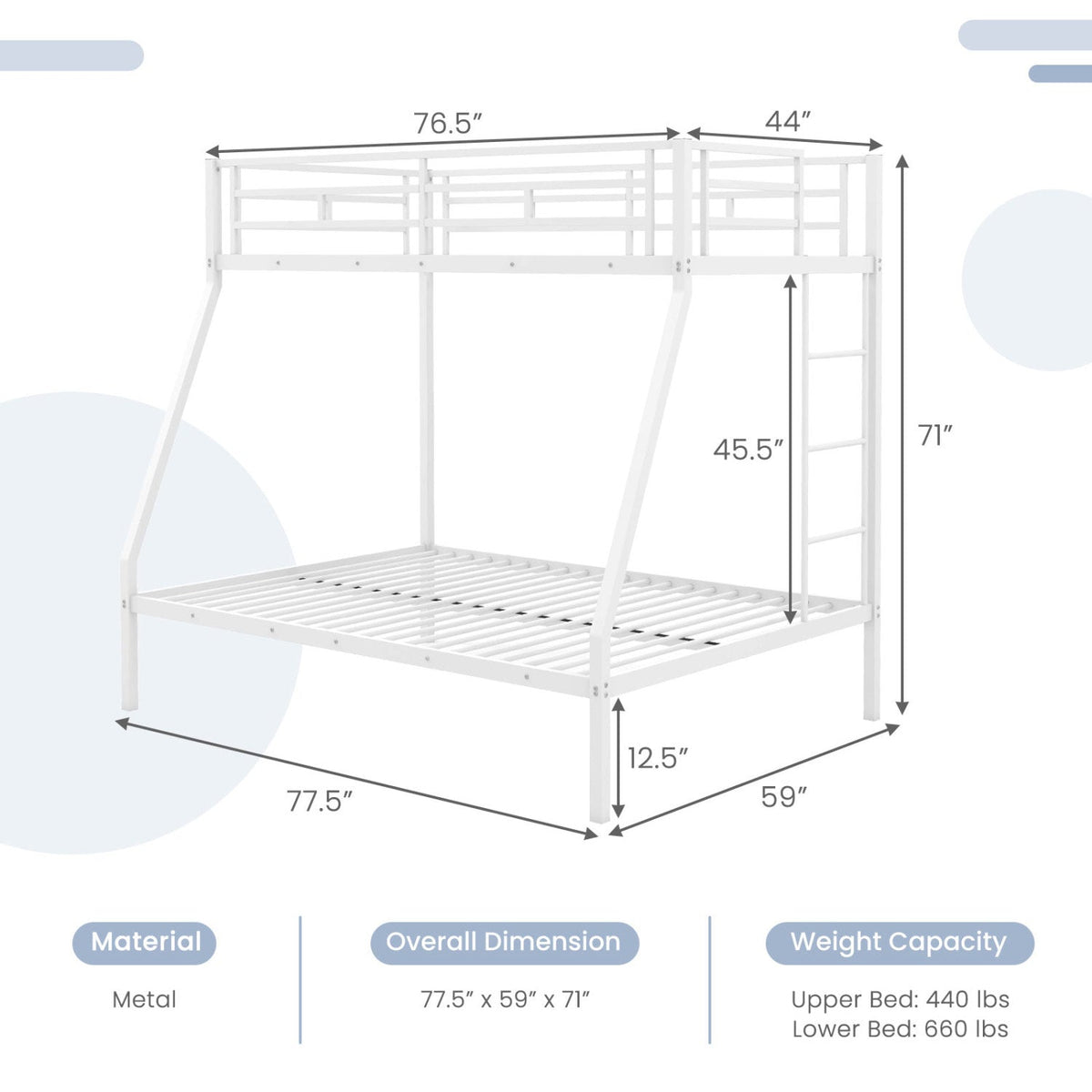 Space-saving Metal Slatted Bed Frame for Teens and Adults Noise-free No Box Spring Needed-Bunk Bed Frame-DECOROLALA