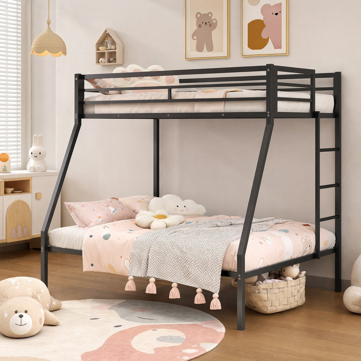 Space-saving Metal Slatted Bed Frame for Teens and Adults Noise-free No Box Spring Needed-Bunk Bed Frame-DECOROLALA