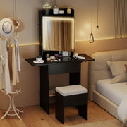 Space-saving Vanity Desk with Mirror and Lights for Bedroom-Black-Makeup Vanities-DECOROLALA