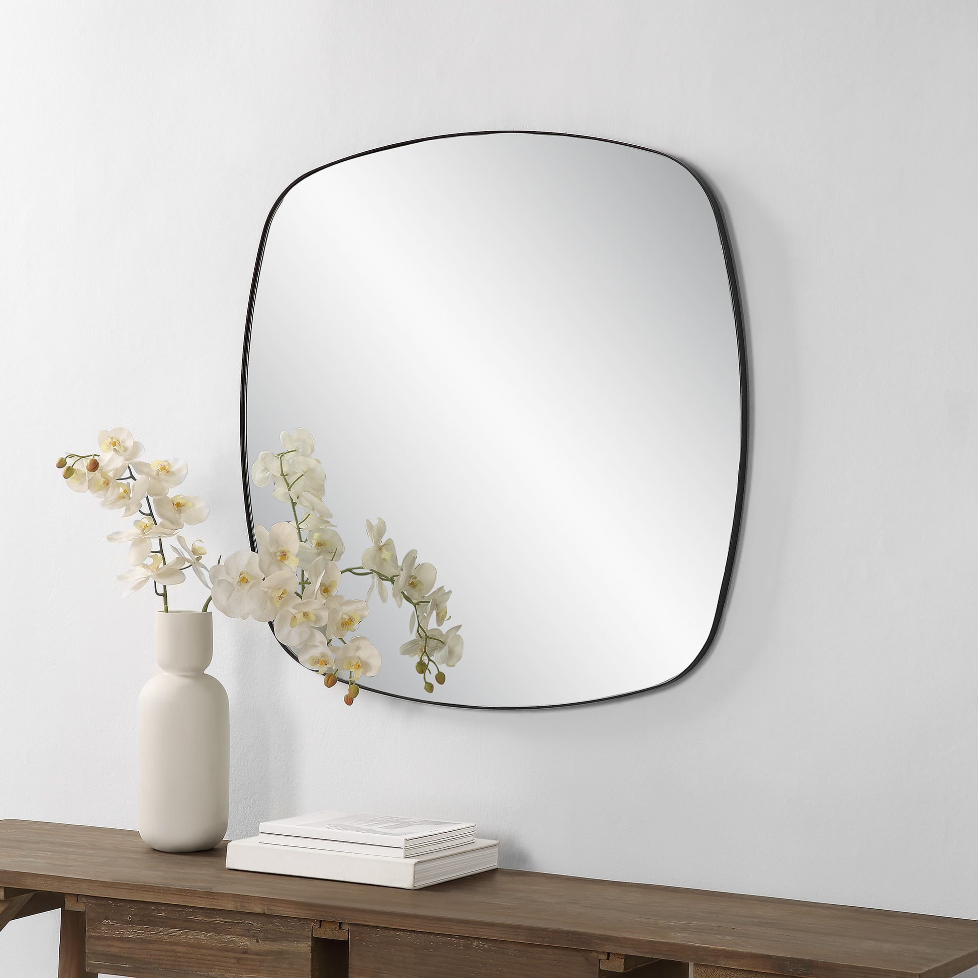 Sparti 36" Tall Square Wall Mirror, Black-Mirror-DECOROLALA