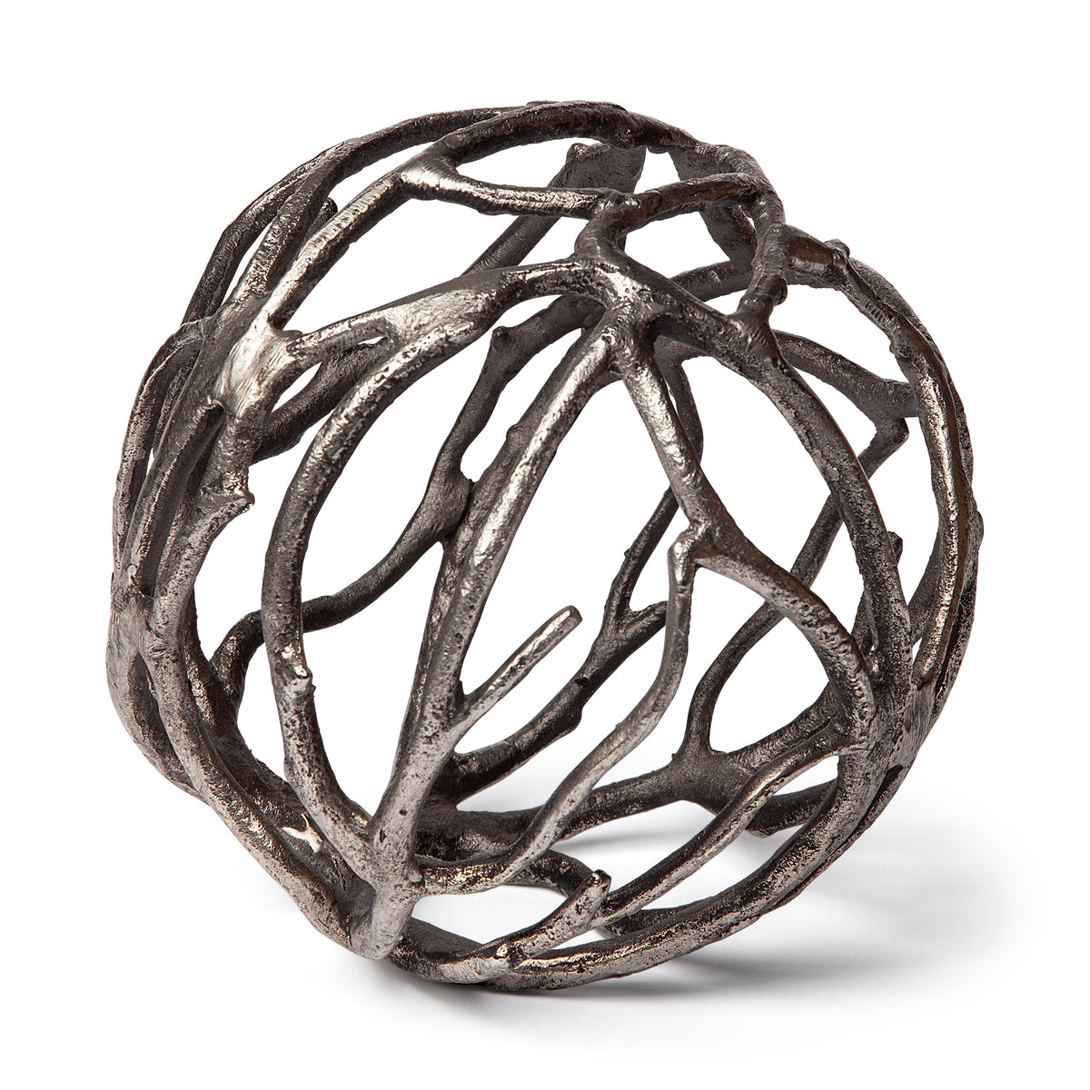 Sphaira II Silver Cast Aluminum Decorative Tree Branch Orb 7"-Decorative Objects-DECOROLALA