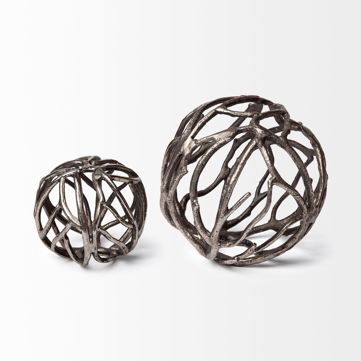 Sphaira II Large 7L x 7W Silver Cast Aluminum Decorative Tree Branch Orb-Objects-DECOROLALA