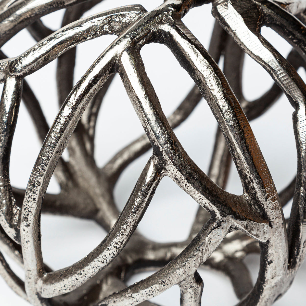 Sphaira II Large 7L x 7W Silver Cast Aluminum Decorative Tree Branch Orb-Objects-DECOROLALA