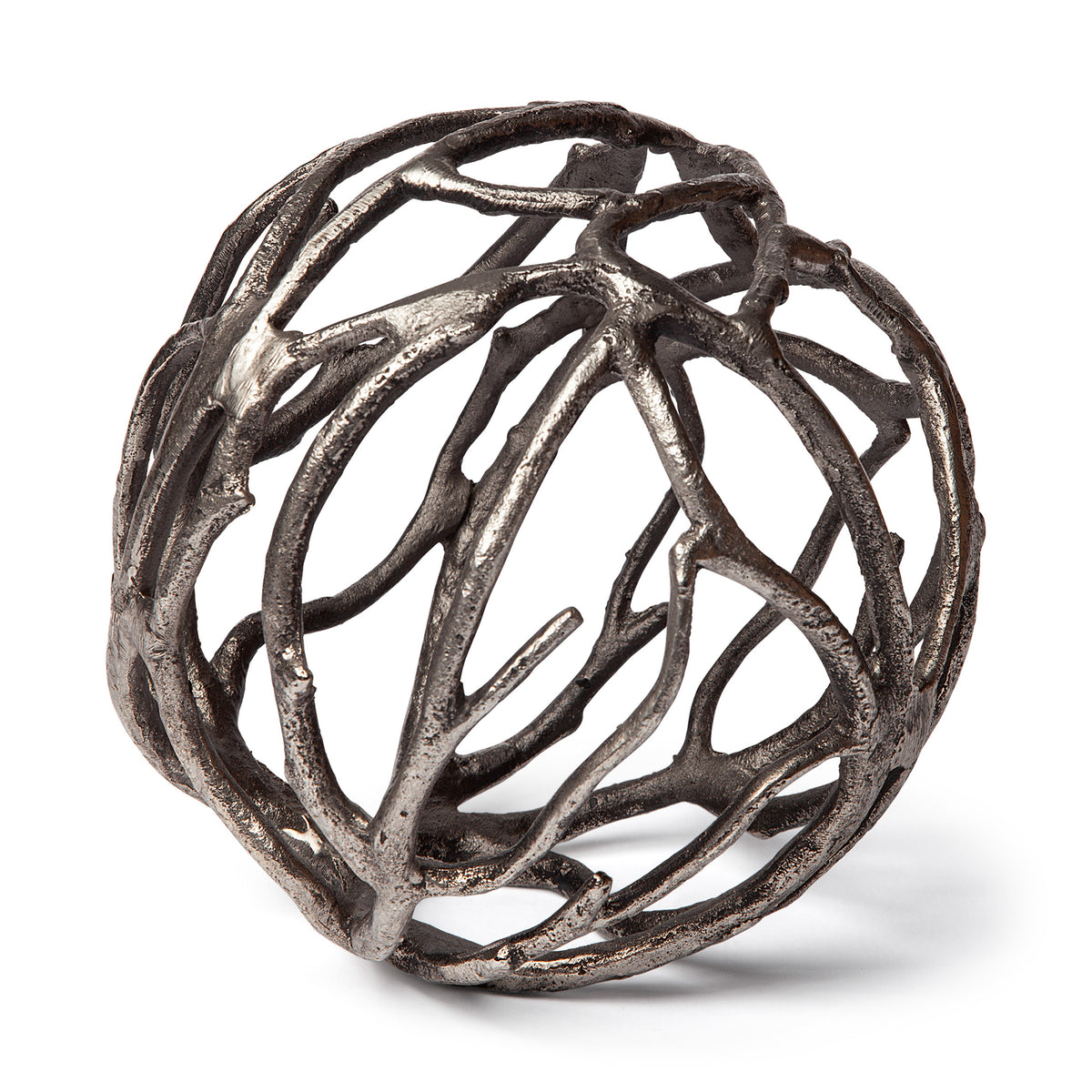 Sphaira II Large 7L x 7W Silver Cast Aluminum Decorative Tree Branch Orb-Objects-DECOROLALA
