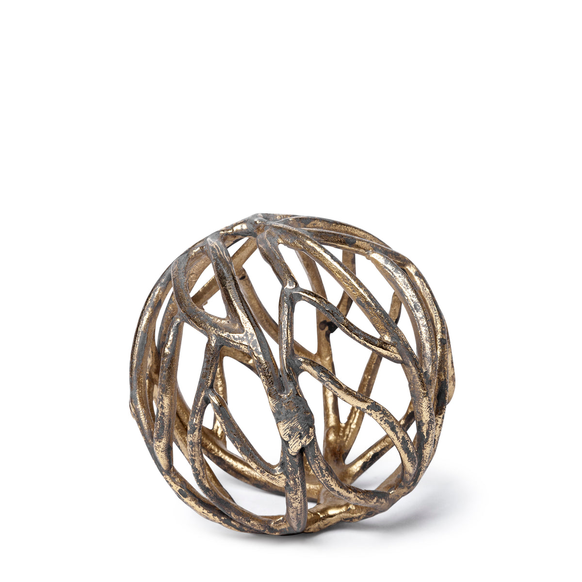 Sphaira Noir I Small Gold Decorative Tree Branch Orb 5"x5"-Decorative Objects-DECOROLALA