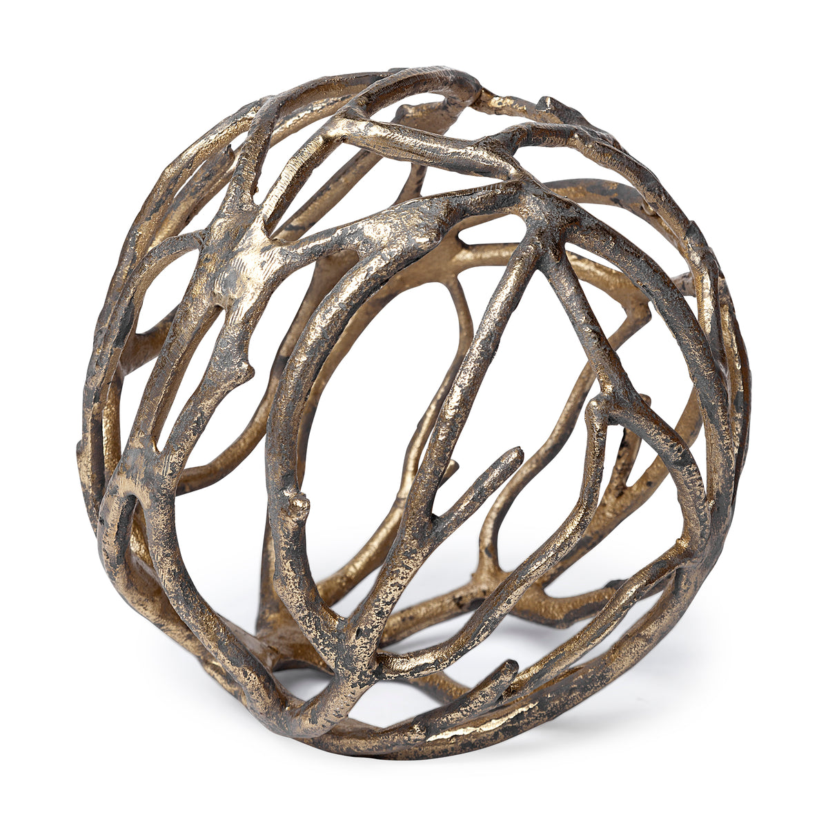 Sphaira Noir II Large 7L x 7W Gold Cast Aluminum Decorative Tree Branch Orb-Objects-DECOROLALA