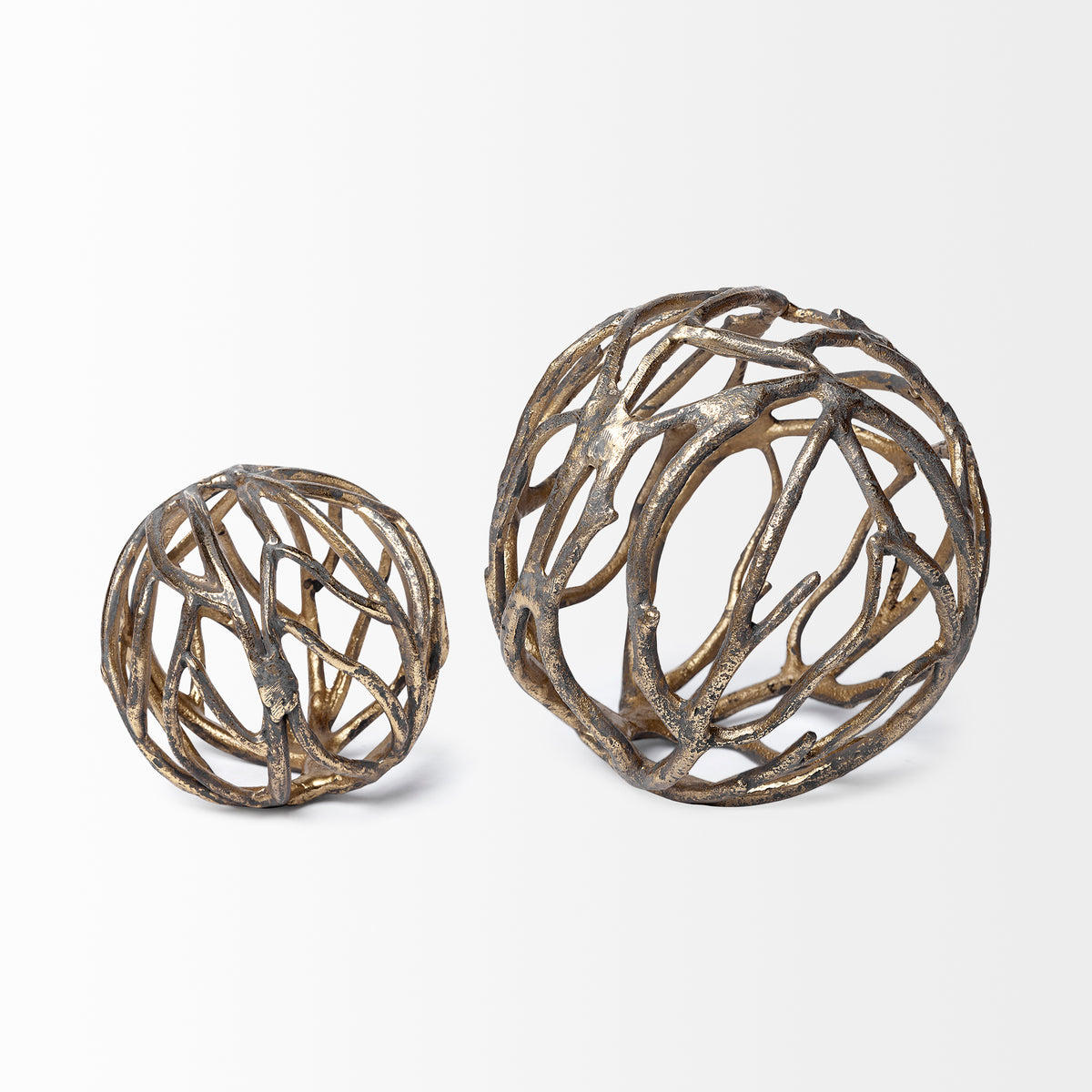 Sphaira Noir II Large 7L x 7W Gold Cast Aluminum Decorative Tree Branch Orb-Objects-DECOROLALA