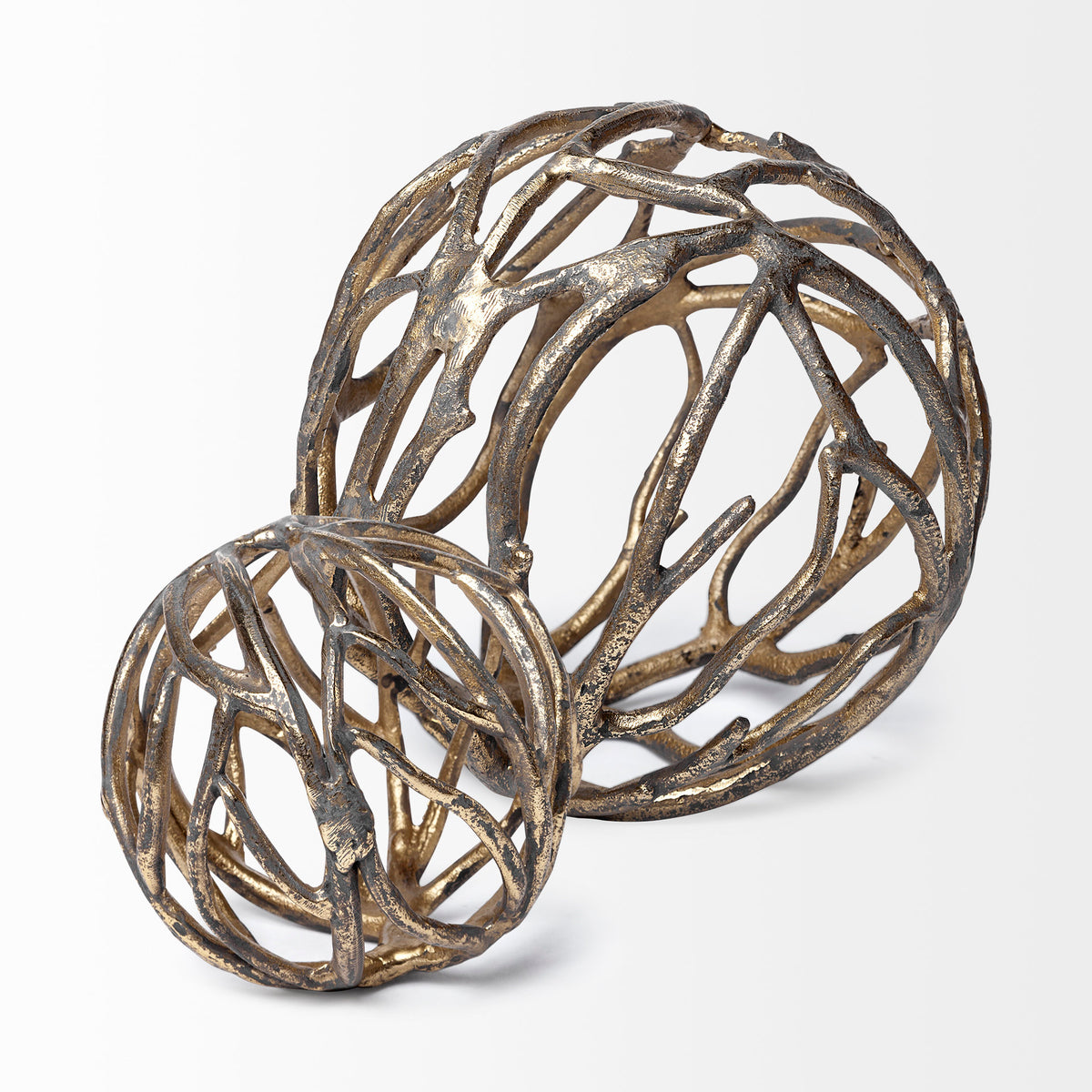 Sphaira Noir II Large 7L x 7W Gold Cast Aluminum Decorative Tree Branch Orb-Objects-DECOROLALA