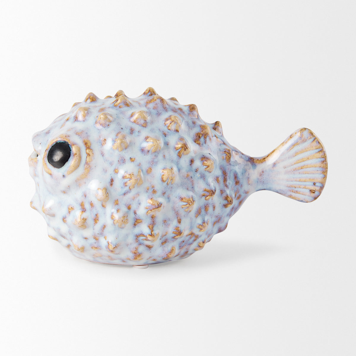 Spike I (Small) 8L x 4W Off-White Ceramic Puffer Fish-Objects-DECOROLALA