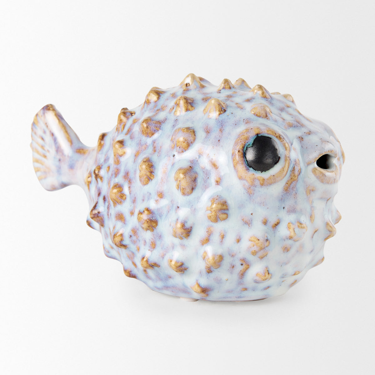 Spike I (Small) 8L x 4W Off-White Ceramic Puffer Fish-Objects-DECOROLALA