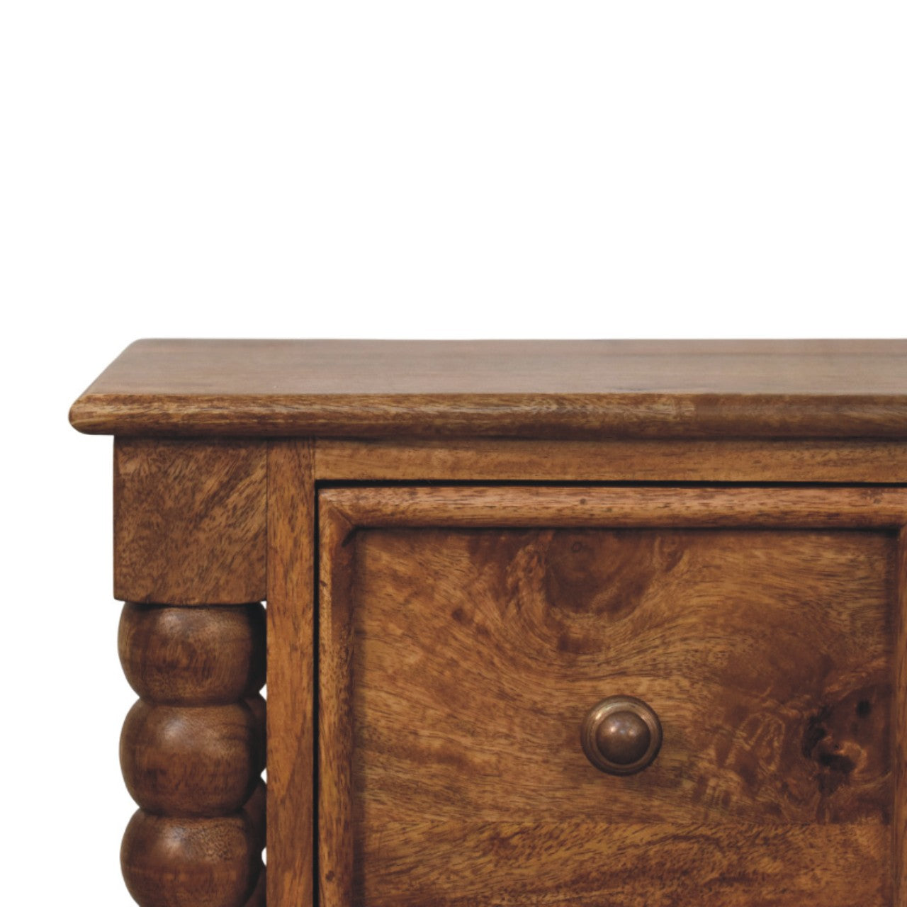 Spindle Amber Bedside Table - Solid Mango Wood 2 Drawers-Nightstand-DECOROLALA