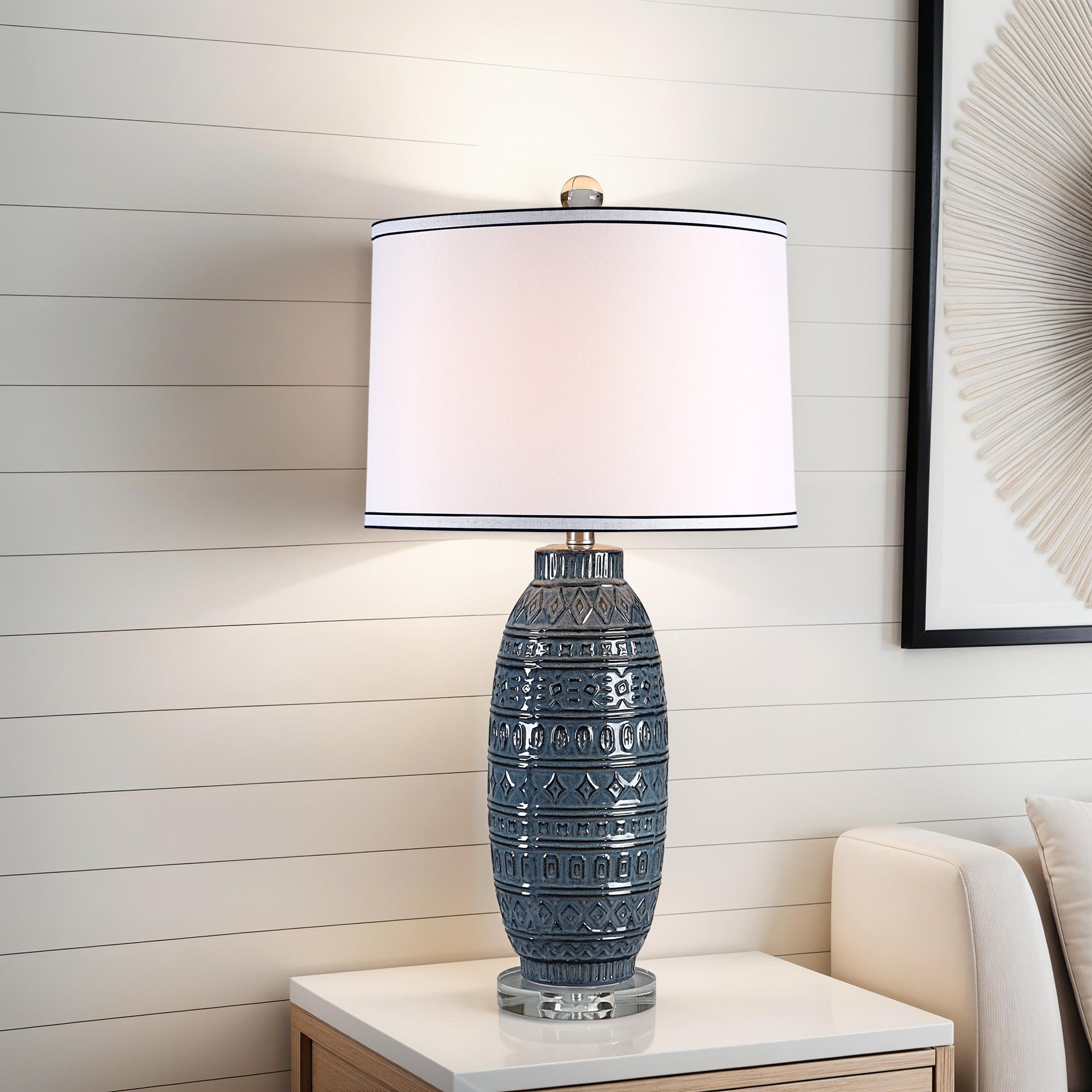 Spirea 30.47" Table Lamp, Prussian Blue Ceramic-Table Lamp-DECOROLALA