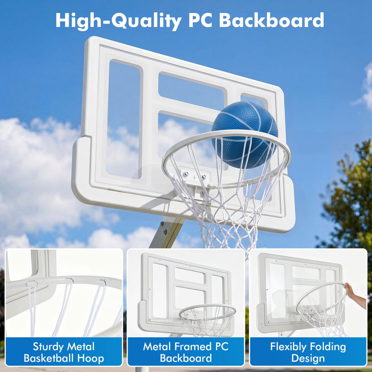 Splash & Shoot Pool Basketball Hoop with Adjustable Height & 2 Balls and Pump-White-Sporting Goods-DECOROLALA