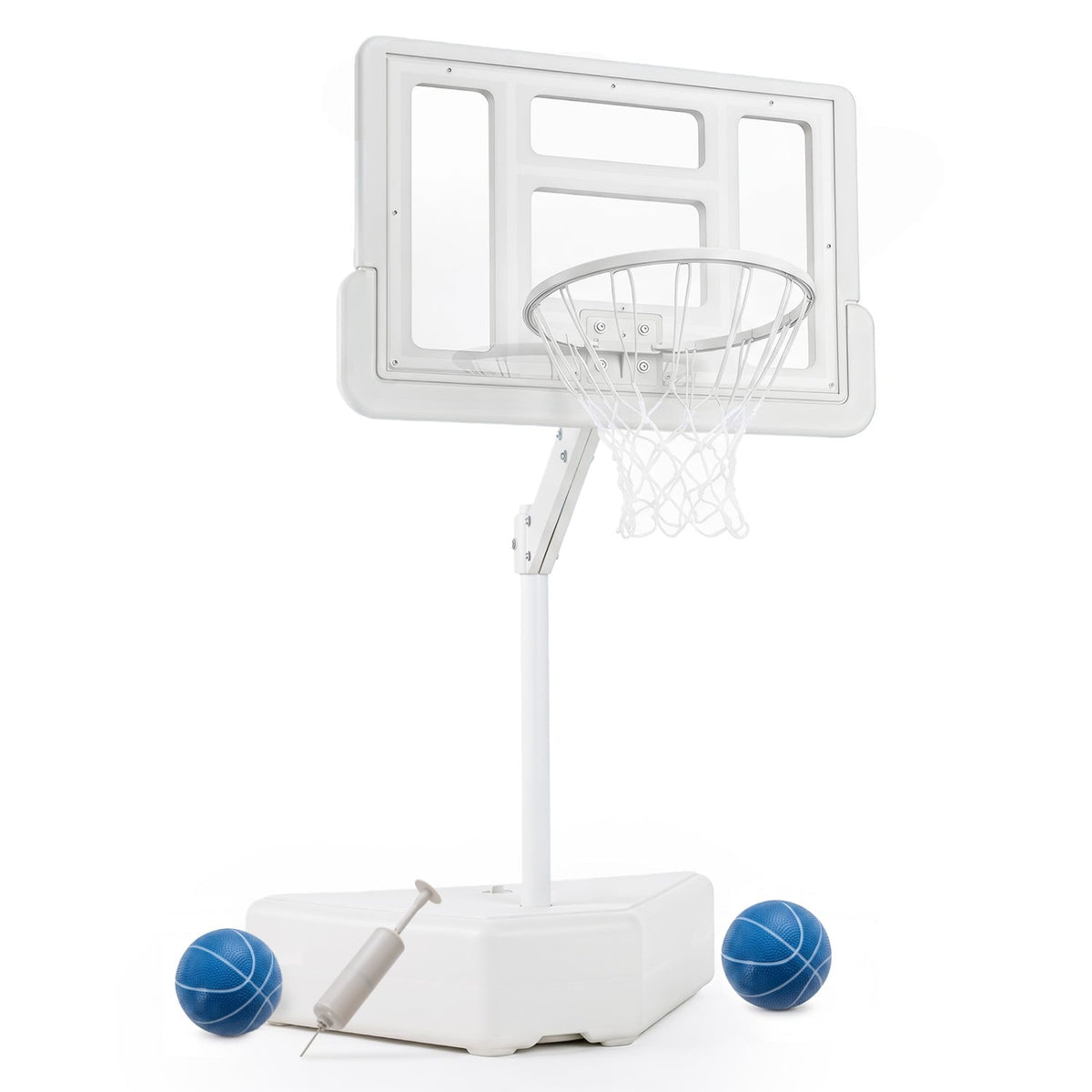Splash & Shoot Pool Basketball Hoop with Adjustable Height & 2 Balls and Pump-White-Sporting Goods-DECOROLALA