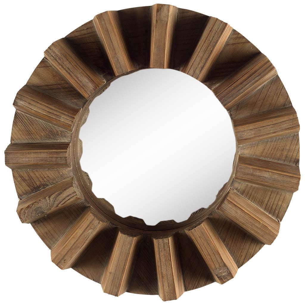 Sprocket 17" Round Walnut Finish Frame Wall Mirror-Mirrors-DECOROLALA