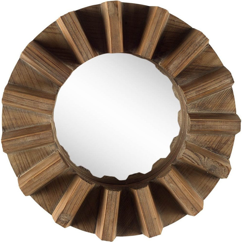 Sprocket 17" Round Walnut Finish Frame Wall Mirror-Mirrors-DECOROLALA