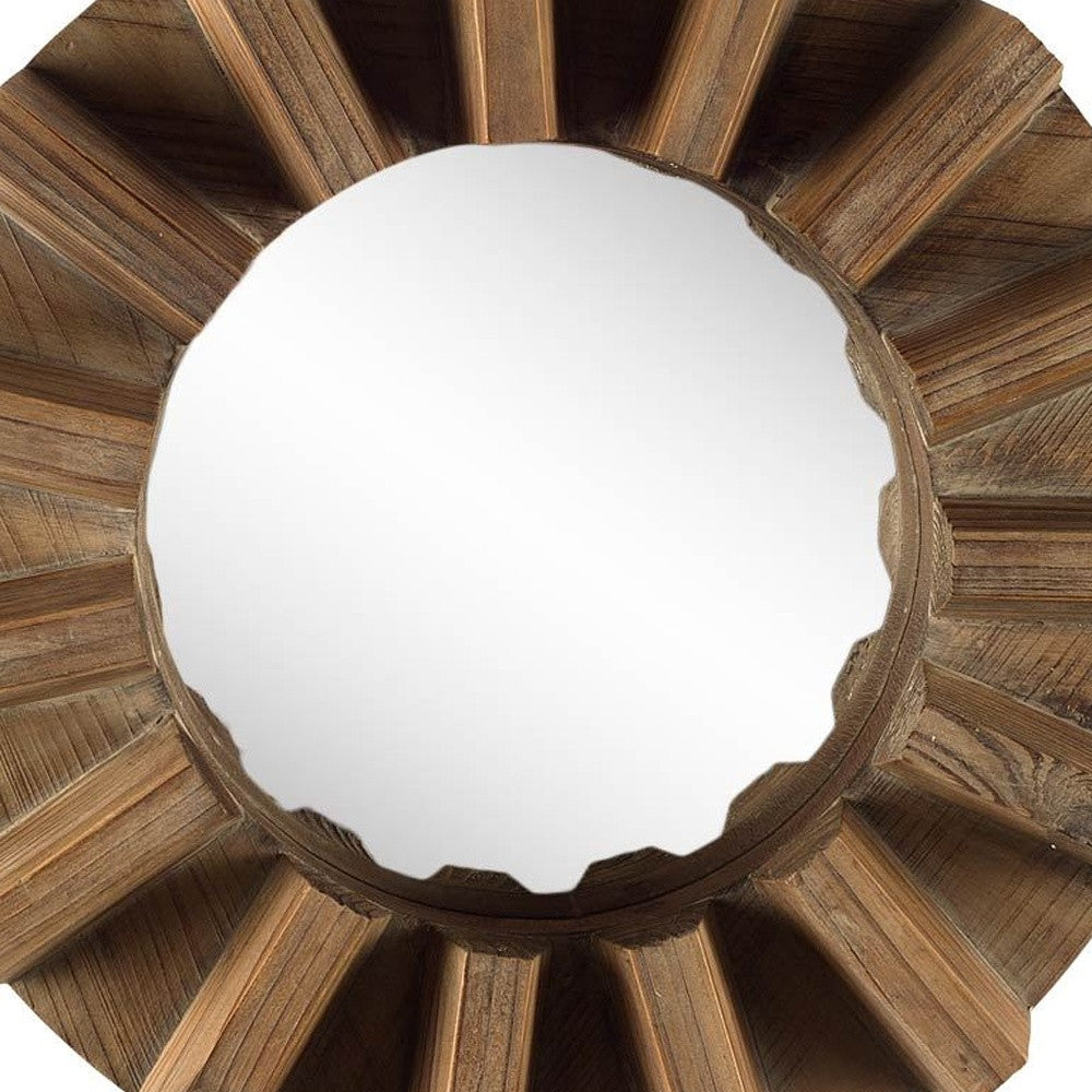 Sprocket 17" Round Walnut Finish Frame Wall Mirror-Mirrors-DECOROLALA