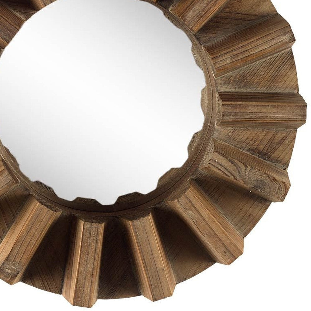 Sprocket 17" Round Walnut Finish Frame Wall Mirror-Mirrors-DECOROLALA