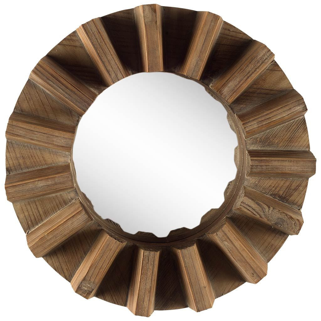 Sprocket 17" Round Walnut Finish Frame Wall Mirror-Mirrors-DECOROLALA